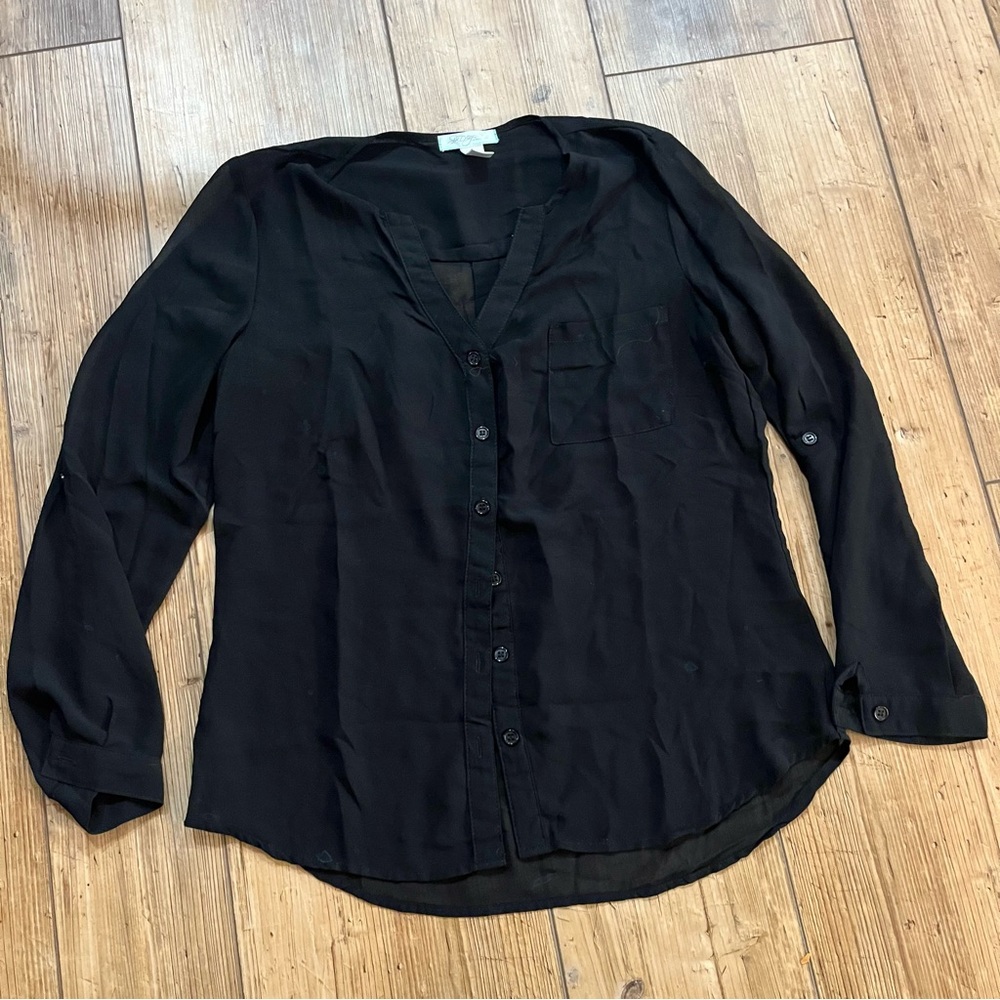 Black Button-Up Sheer Blouse